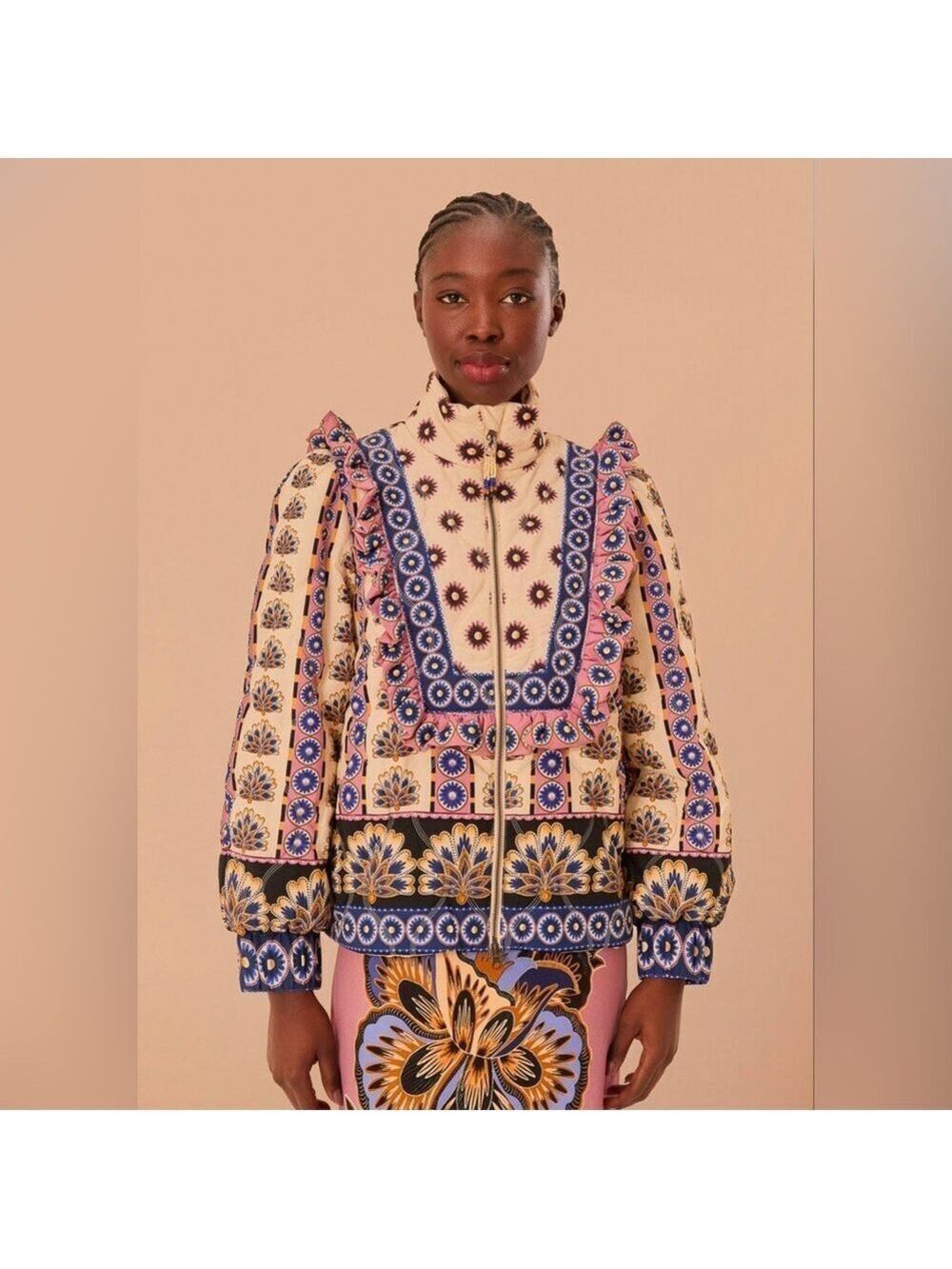 Farm Rio Cream Ainika Maxi Floral Puffer Jacket